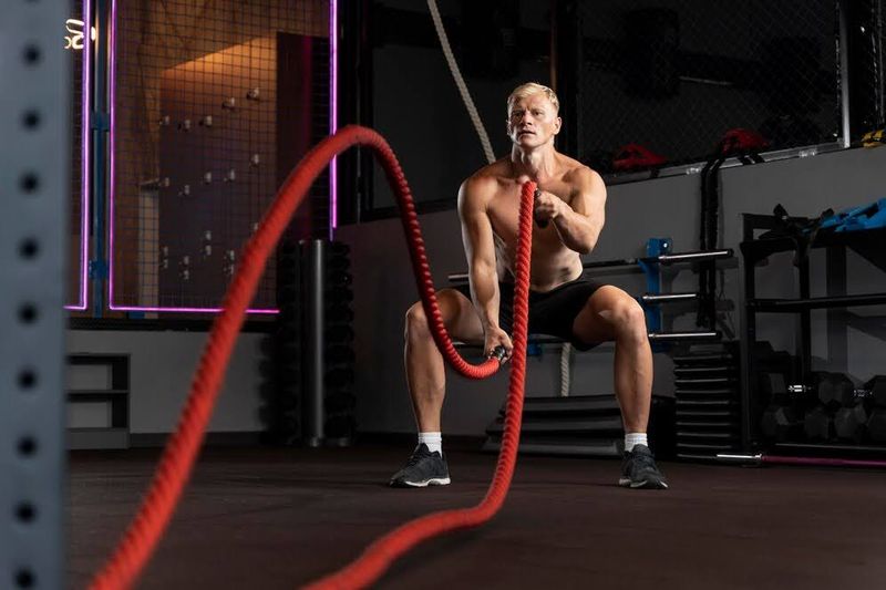 adult male doing crossfit cardio exercise