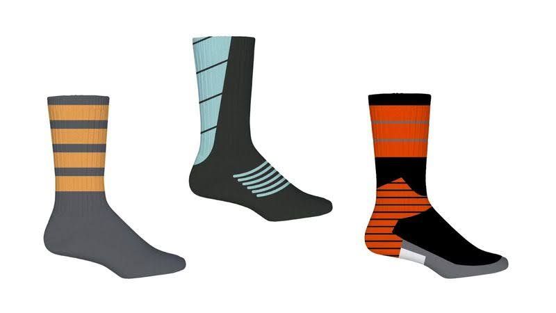 three tennis sock template designs against a white background