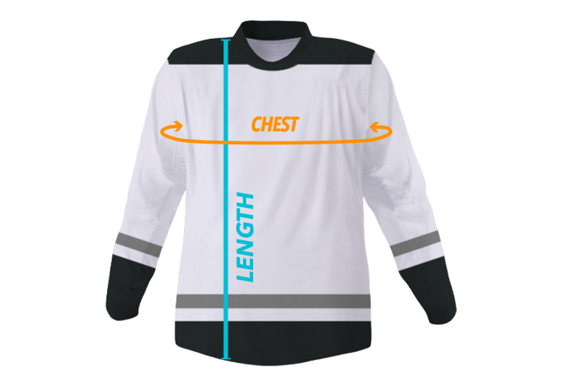 a hockey jersey template with measuring diagram