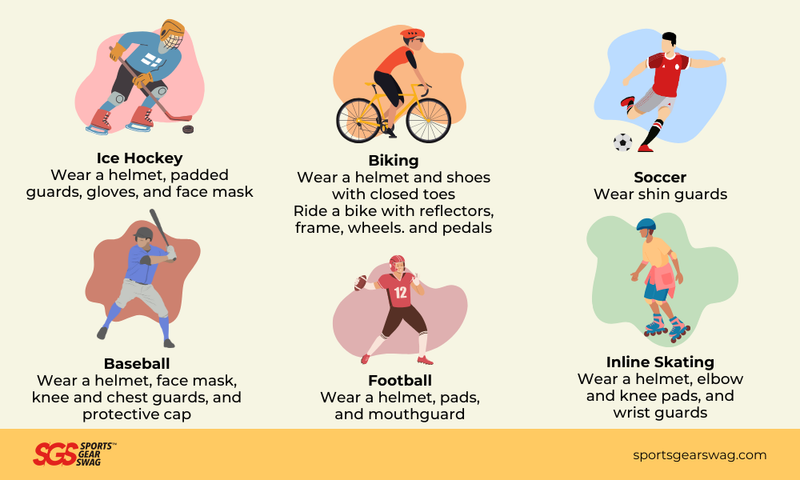 various safety equipment for different sports