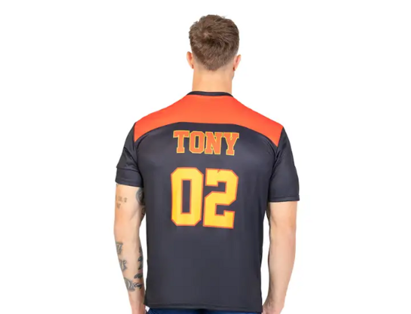the back side of a pickleball jersey being worn by an adult male with the name Tony and the number 02