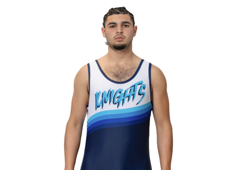 a man wearing a custom wrestling singlet