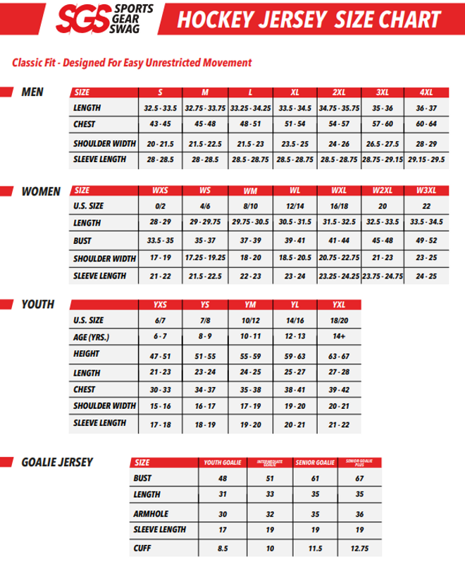 hockey jersey size chart 