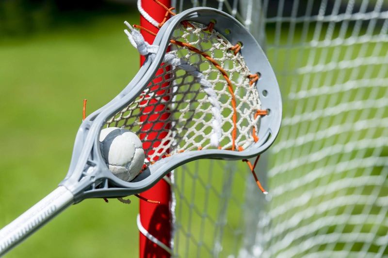 a lacrosse ball within a lacrosse stick net