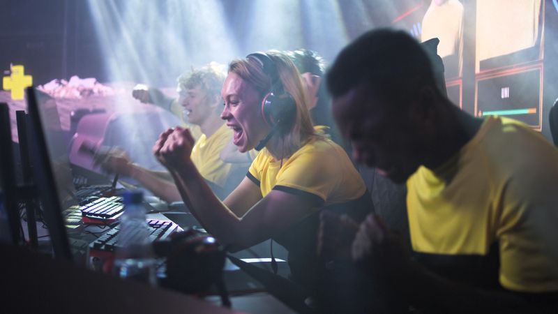 an esports team celebrating