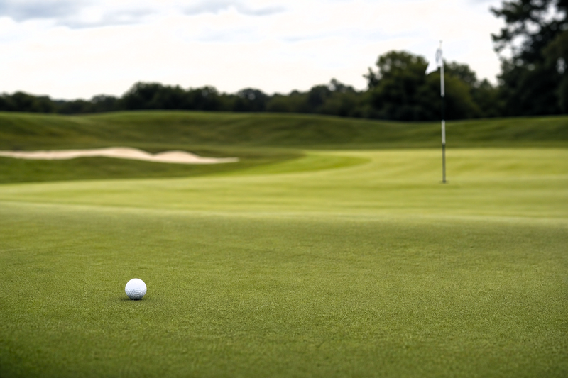 a golf ball in front of a putting green